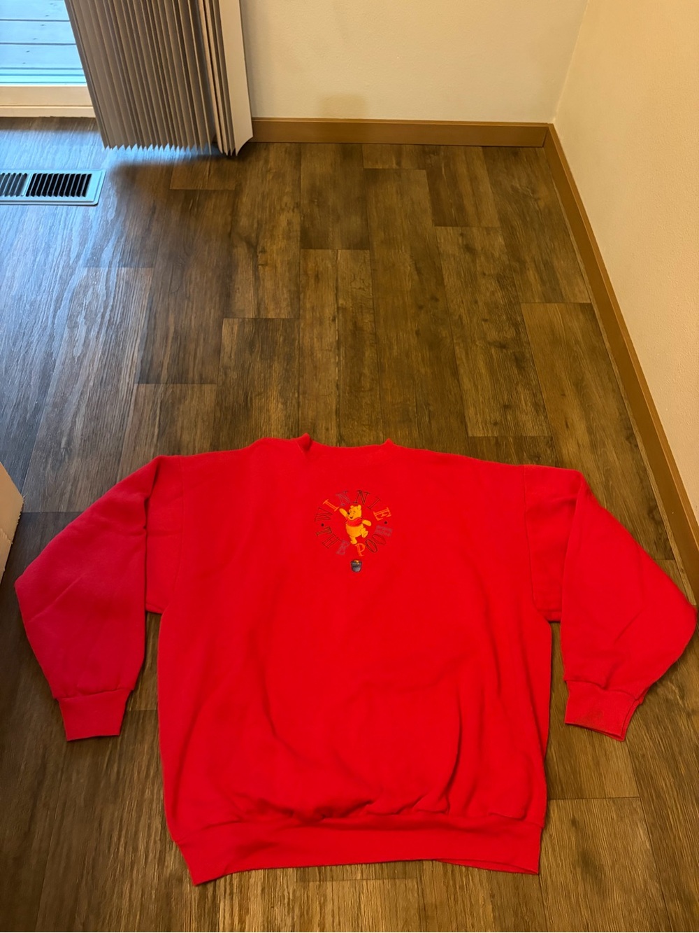 90s Women’s Winnie The Pooh 100 Acre Collection Disney Embroidered Red Crewneck